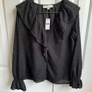 LOFT Textured Black Blouse